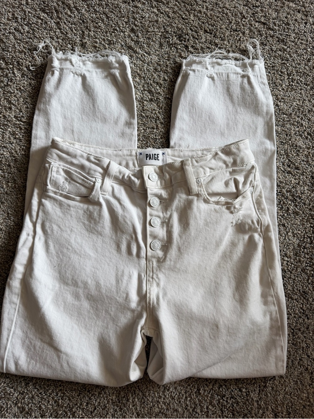 PAIGE Off-White High-Rise Cropped Button-Fly Jeans